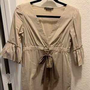 BCBG Taupe Striped Spring Dress